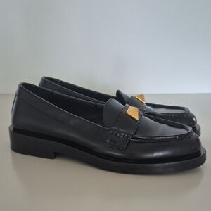 Valentino Garavani Women's Black Leather Loafers with Roman Studs, Size 38